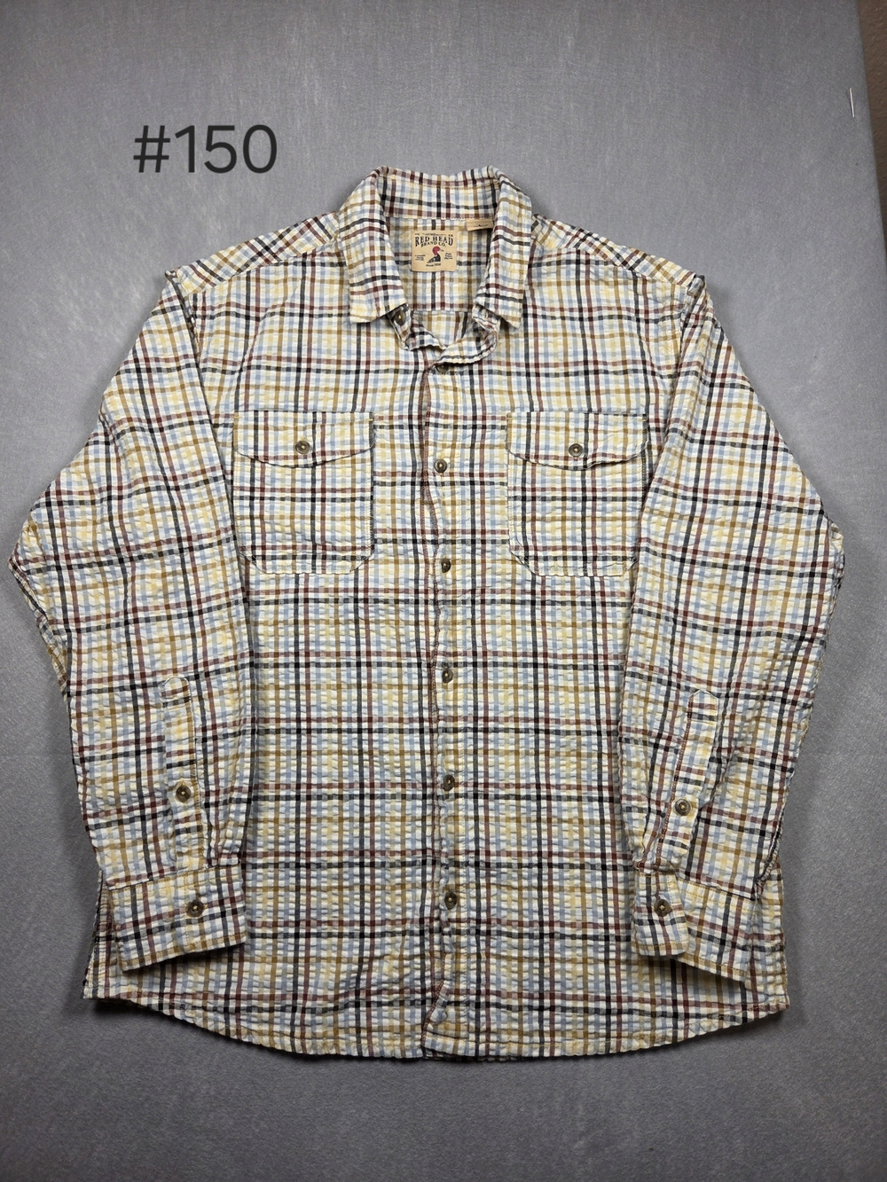 Vintage Red Head Brand Co. Men's Large Plaid Seersucker Button-Up Shirt - Size L